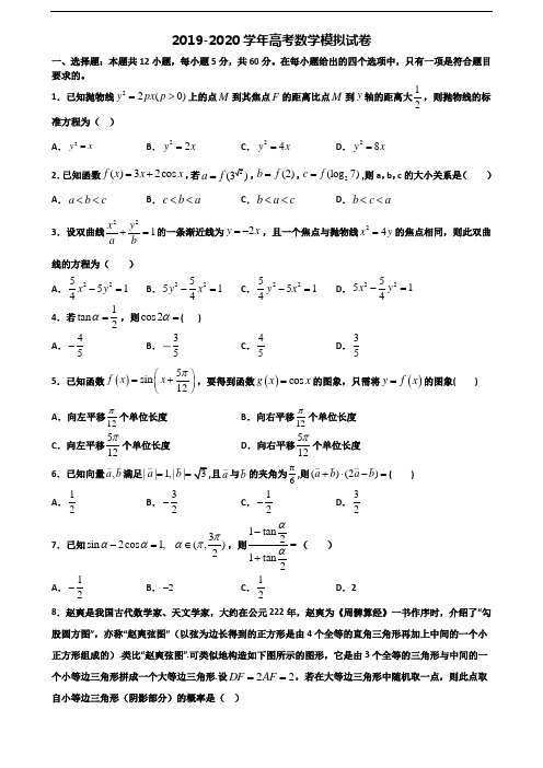 2020学年湖北省荆州市高考数学学业质量监测试题