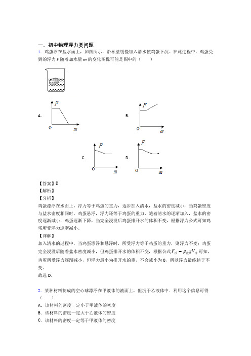 全国中考物理浮力类问题中考真题分类汇总含答案