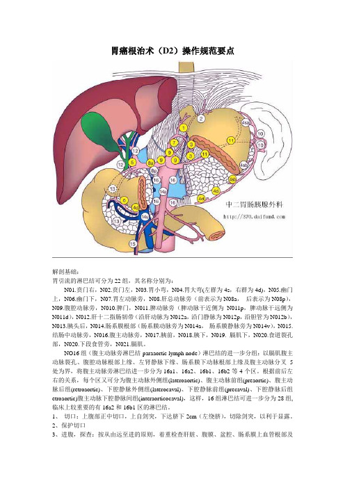 胃癌根治术(D2)操作规范要点1