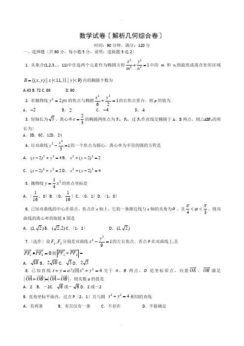 高三数学解析几何习题及答案