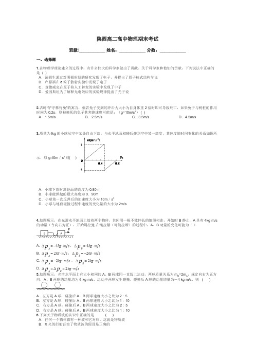 陕西高二高中物理期末考试带答案解析
