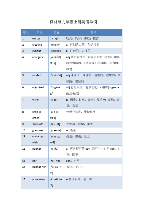 译林版九年级上册英语单词