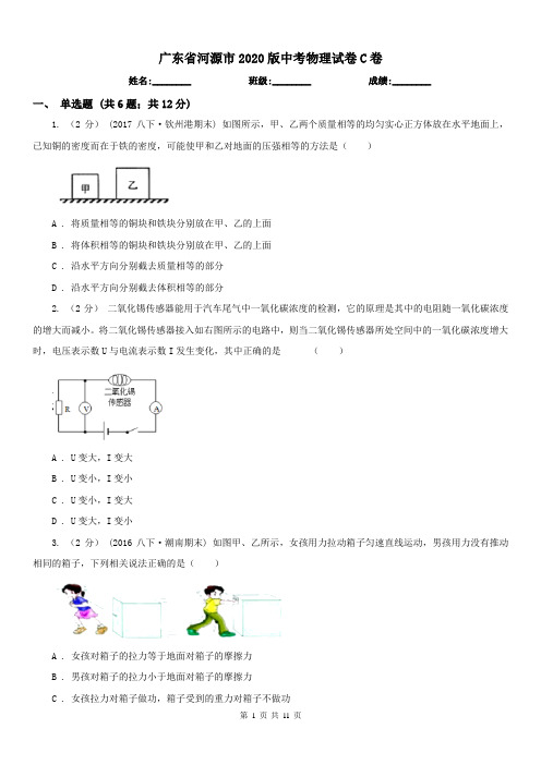 广东省河源市2020版中考物理试卷C卷