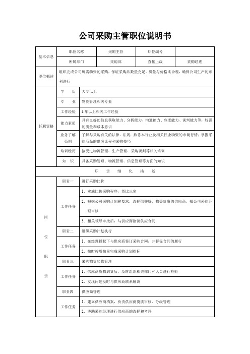 公司采购主管职位说明书