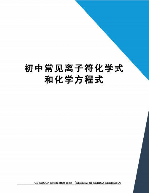 初中常见离子符化学式和化学方程式