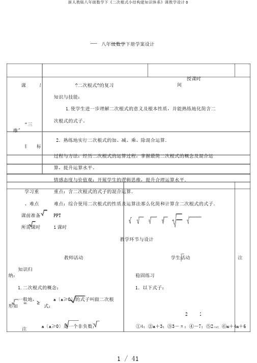 新人教版八年级数学下《二次根式小结构建知识体系》课教学设计0