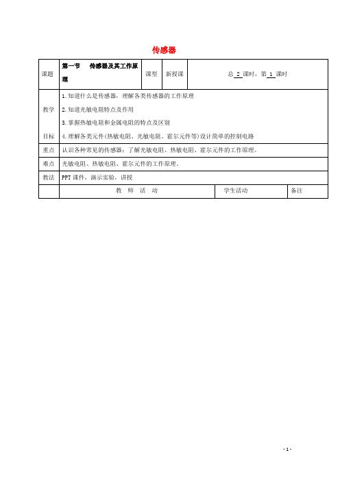 2020_2021学年高中物理第三章传感器1传感器教案教科版选修3_2