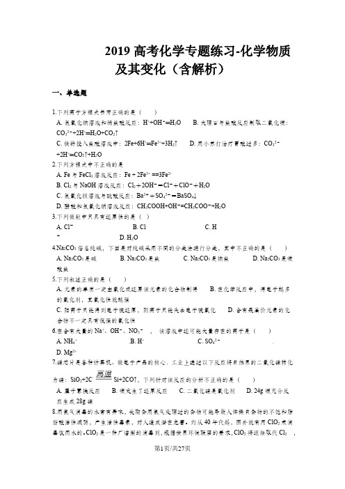 高考化学专题练习化学物质及其变化(含解析)