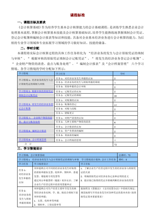 会计核算基础课程标准模板