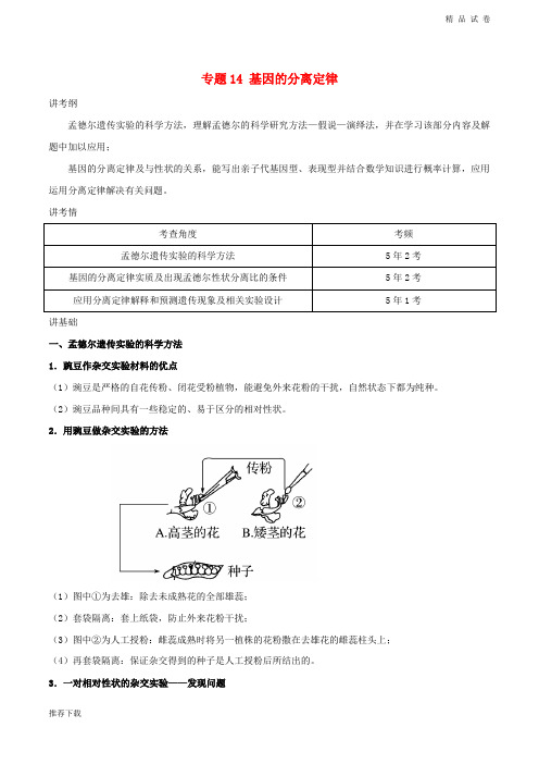 2019年高考生物一轮复习 专题14 基因的分离定律(讲)