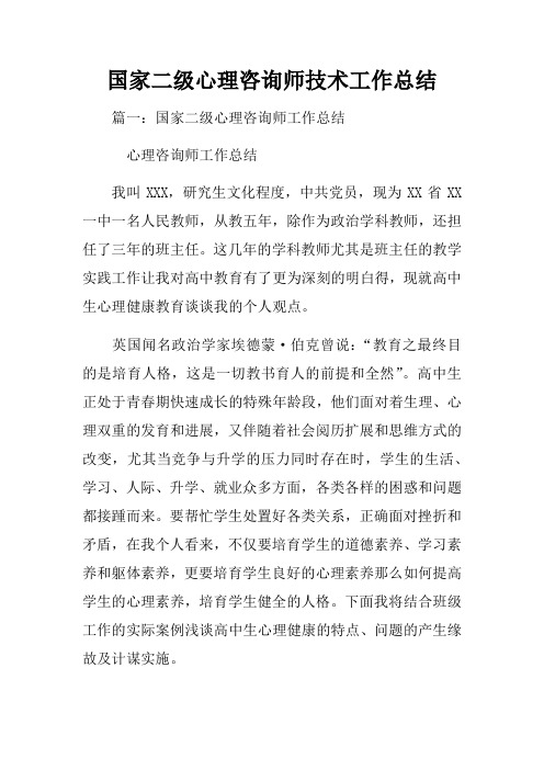 国家二级心理咨询师技术工作总结