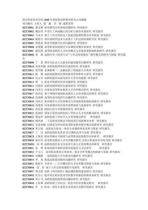 商丘职业技术学院2009年度院级高职教育研究立项课题