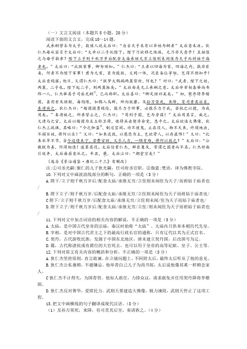 文言文阅读《《资治通鉴唐纪二十三狄仁杰》练习及答案译文