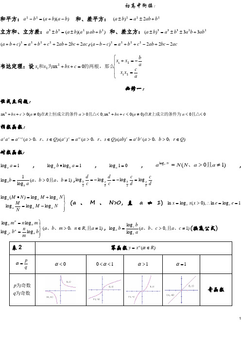 人教版高一数学必修一至必修四公式