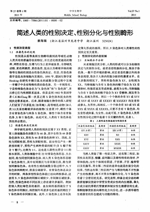 简述人类的性别决定、性别分化与性别畸形