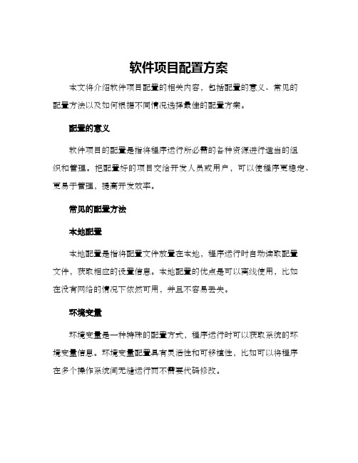 软件项目配置方案