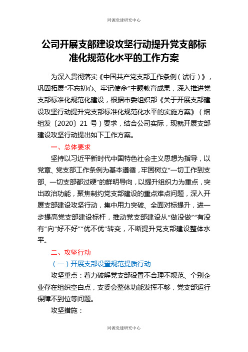 公司开展支部建设攻坚行动提升党支部标准化规范化水平的工作方案