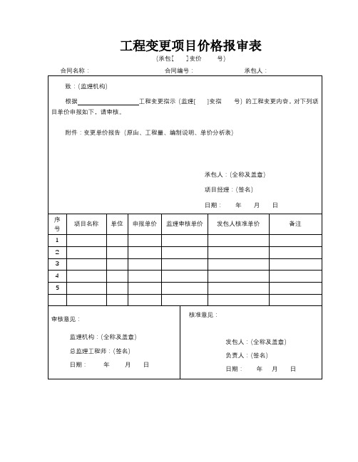 工程变更项目价格报审表