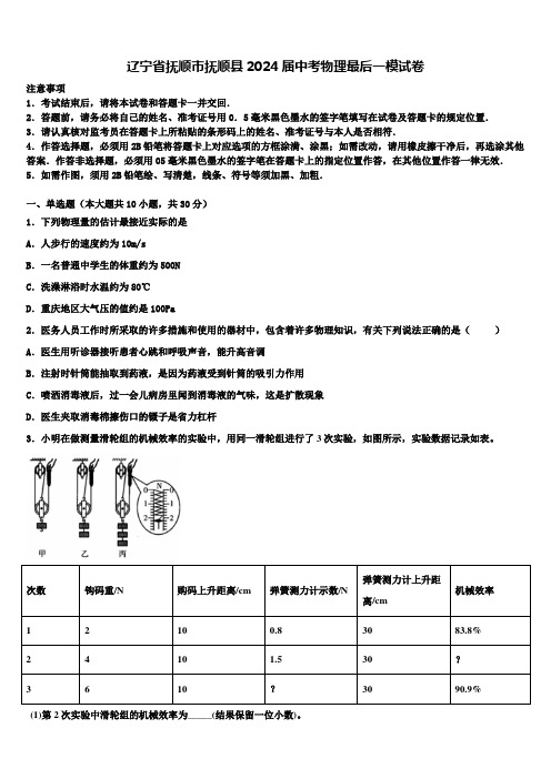 辽宁省抚顺市抚顺县2024届中考物理最后一模试卷含解析