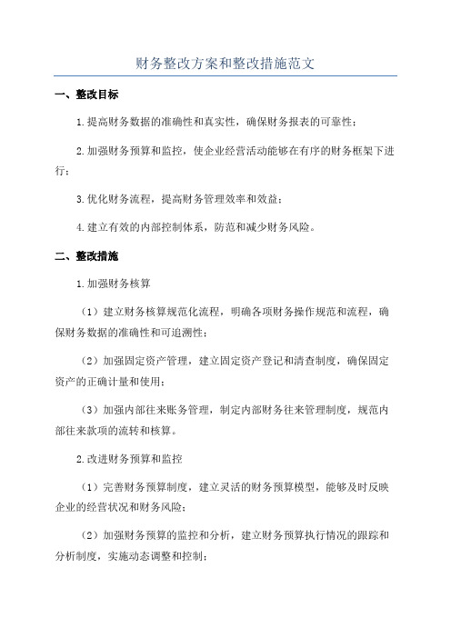 财务整改方案和整改措施范文