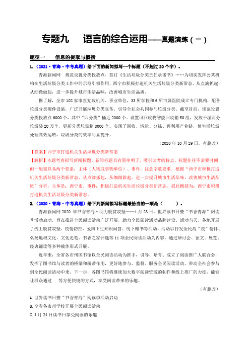 专题九语言的综合运用真题演练(一)-2022年中考一轮语文单元复习