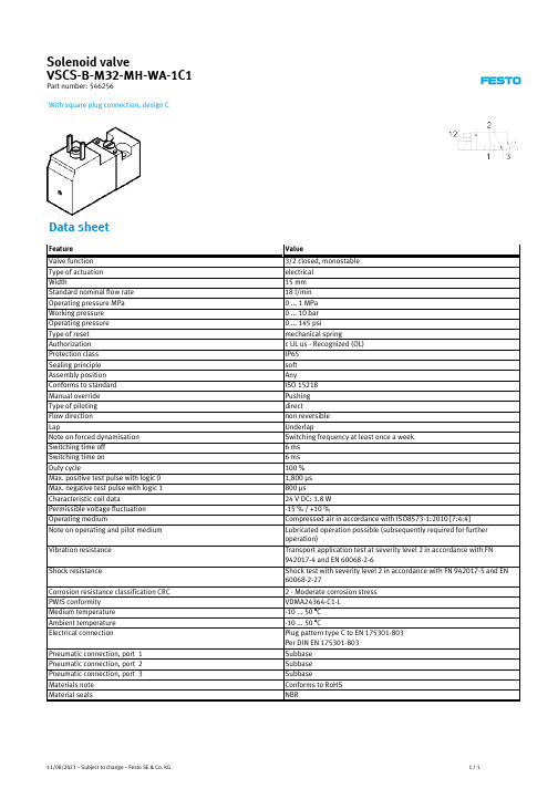 Festo VSCS-B-M32-MH-WA-1C1 三位元电磁阀说明书