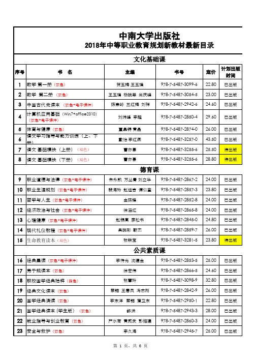 中南大学出版社中等职业教育规划新教材书目