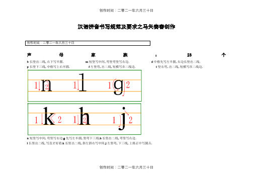 汉语拼音书写格式(四线三格)及笔顺