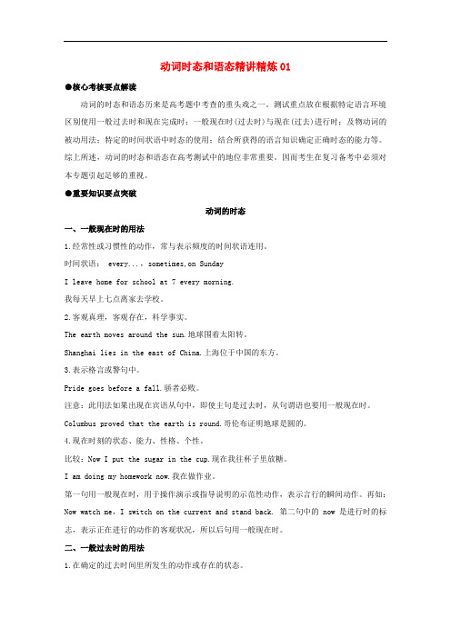 广东省天河区高考英语二轮复习 语法精讲精炼 动词时态和语态01