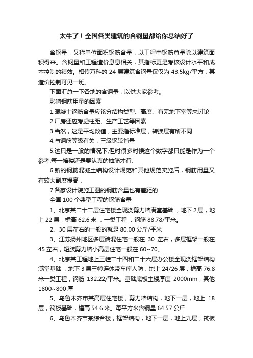 太牛了！全国各类建筑的含钢量都给你总结好了