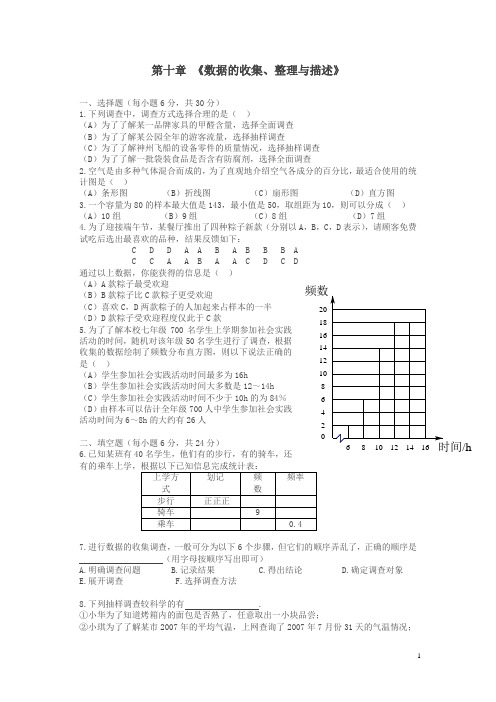 2018春人教版数学七年级下册 第10章 数据的收集、整理、描述单元综合测试题