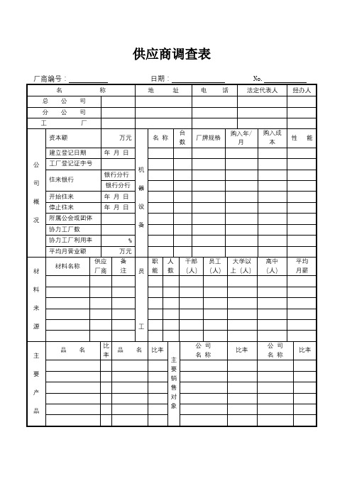 商品产品供应商调查表(采购用表)