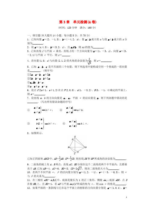 高中数学 第3章 空间向量与立体几何单元检测(A卷)苏教版选修2-1