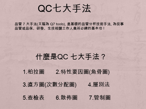 QC 七大手法(层别法,柏拉图,查检表,特性要因图)