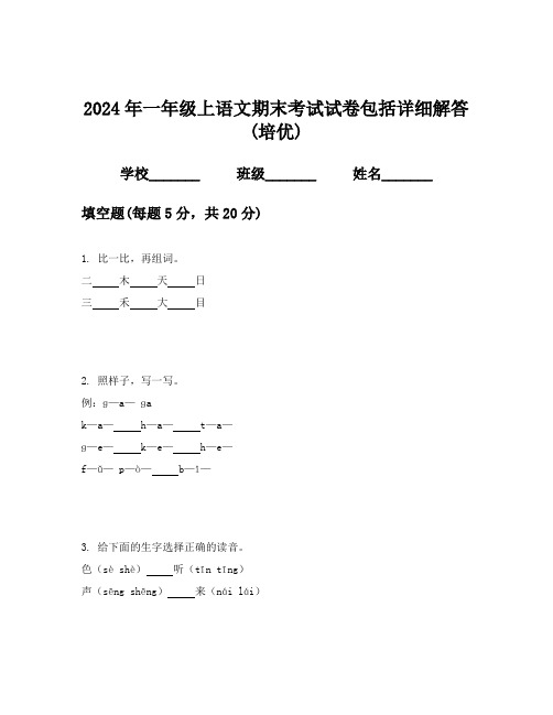 2024年一年级上语文期末考试试卷包括详细解答(培优)