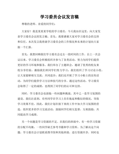 学习委员会议发言稿