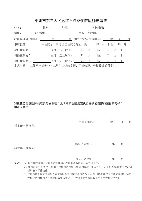 担任总住院医师申请表