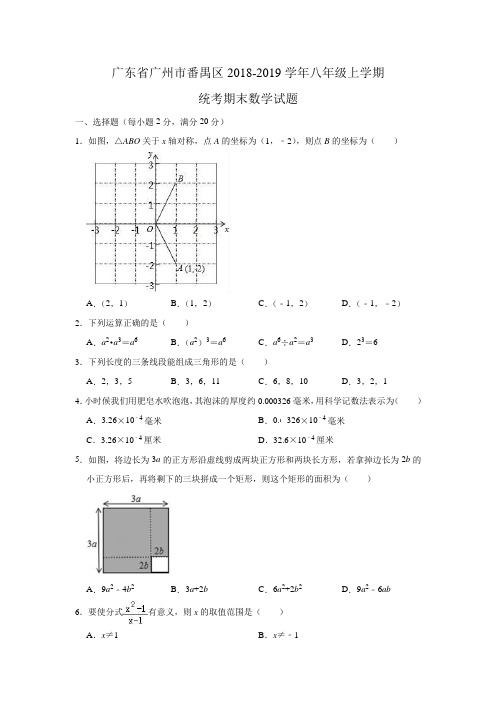 广东省广州市番禺区2018-2019学年八年级上学期统考期末数学试题 (解析版)