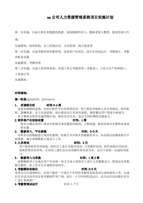 公司人力资源管理系统项目实施计划