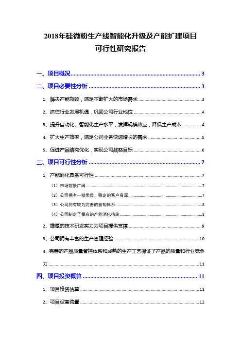 2018年硅微粉生产线智能化升级及产能扩建项目可行性研究报告