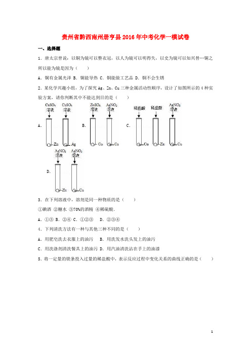 贵州省黔西南州册亨县中考化学一模试卷(含解析)