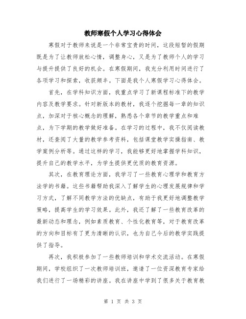 教师寒假个人学习心得体会