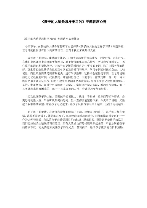 《孩子的大脑是怎样学习的》专题讲座心得