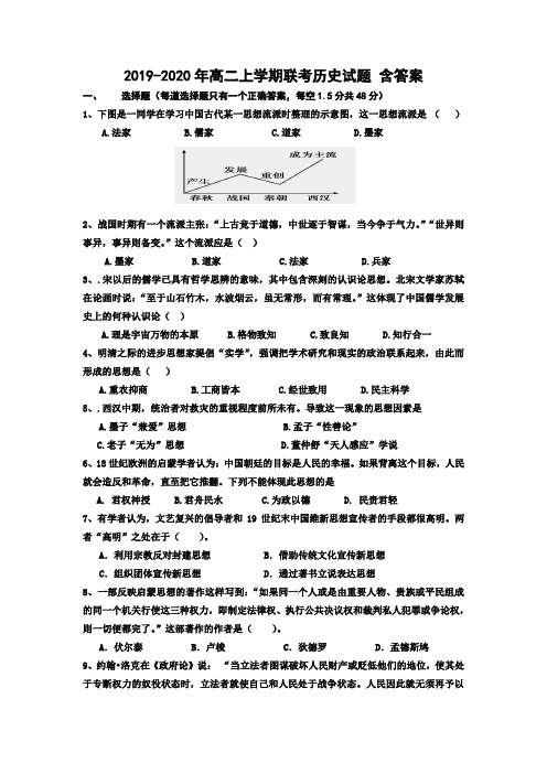 2019-2020年高二上学期联考历史试题 含答案