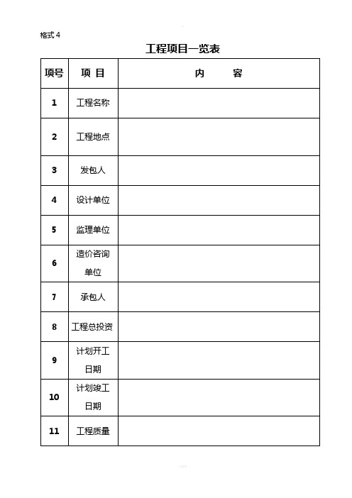 工程项目一览表