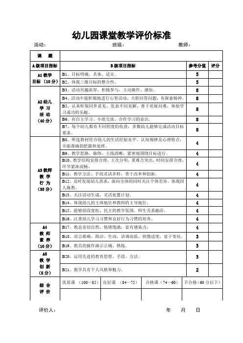 幼儿园课堂教学评分表