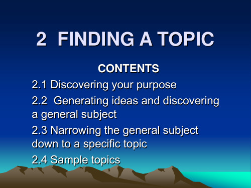 Lecture 2 Finding a Topic