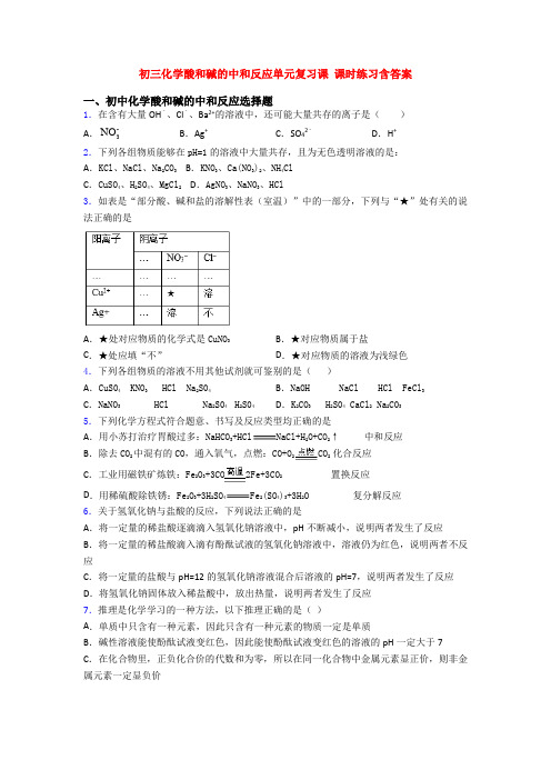 初三化学酸和碱的中和反应单元复习课 课时练习含答案