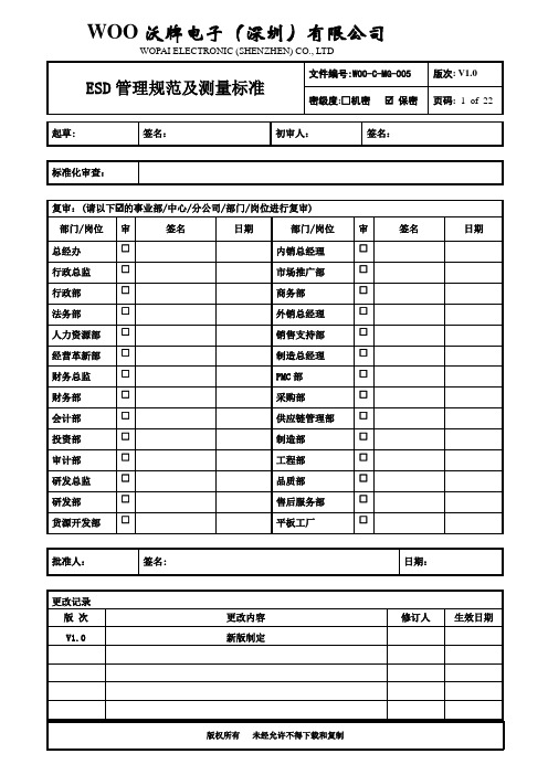 ESD(防静电系统)管理规范及测量标准