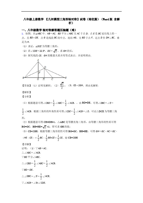 八年级上册数学 【几何模型三角形轴对称】试卷(培优篇)(Word版 含解析)